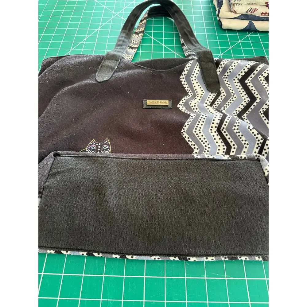 Laurel Burch Cat Tote Bag Share Dreams Canvas Geometric Shoulder Bag Black Large